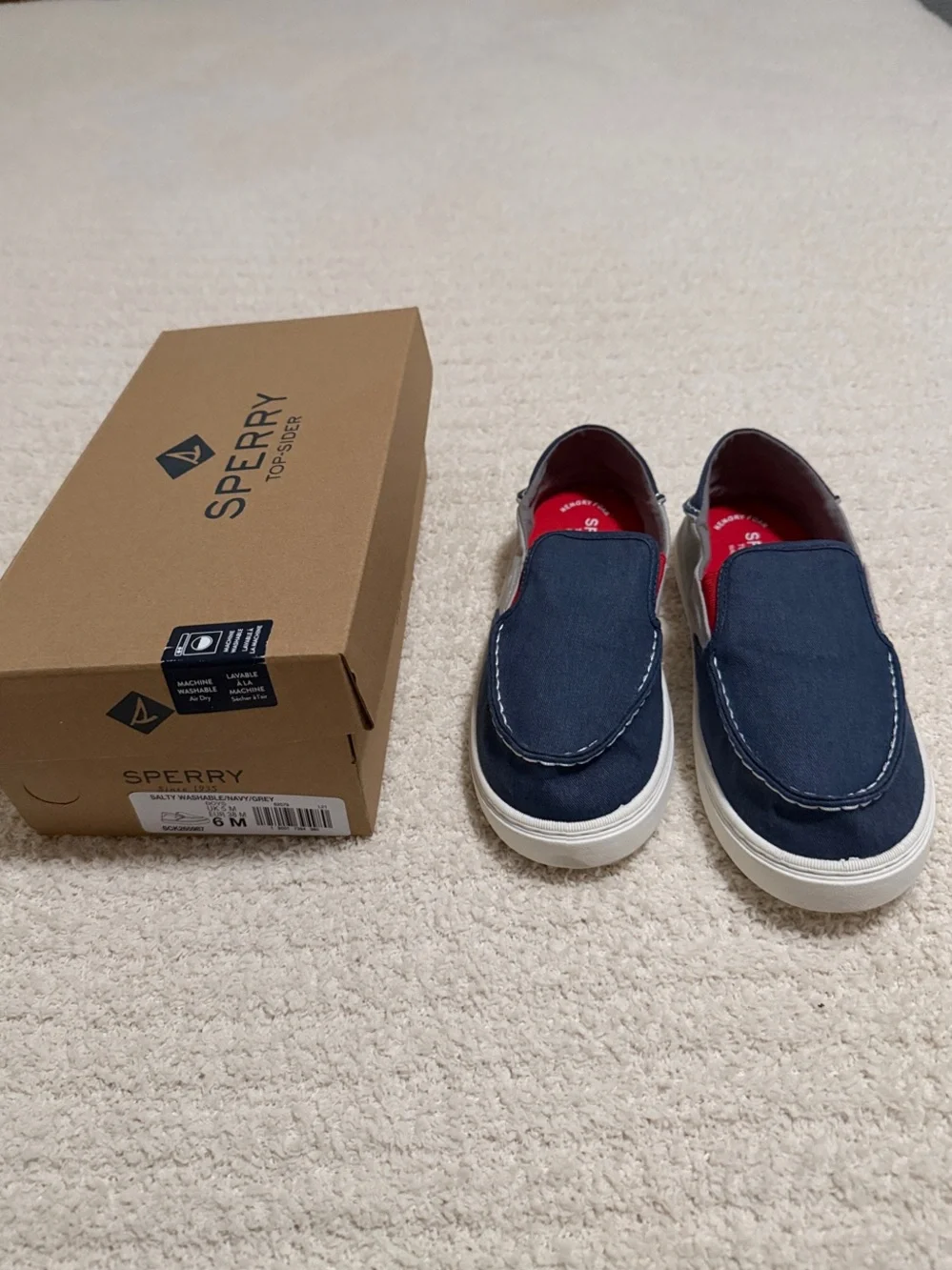 Sperry Kids Navy Canvas Slip-On Shoes with White Soles